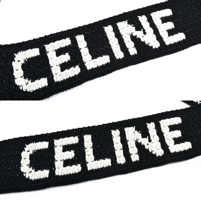 CELINE セリーヌ ロゴ クロシェ コットン ショルダーバッグ ブラック×ホワイト 2ADCS817X.38EC レディース【中古】【極美品】