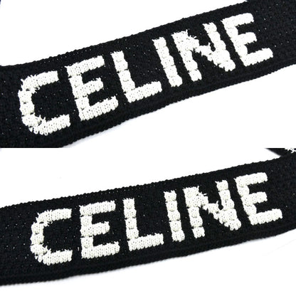 CELINE セリーヌ ロゴ クロシェ コットン ショルダーバッグ ブラック×ホワイト 2ADCS817X.38EC レディース【中古】【極美品】