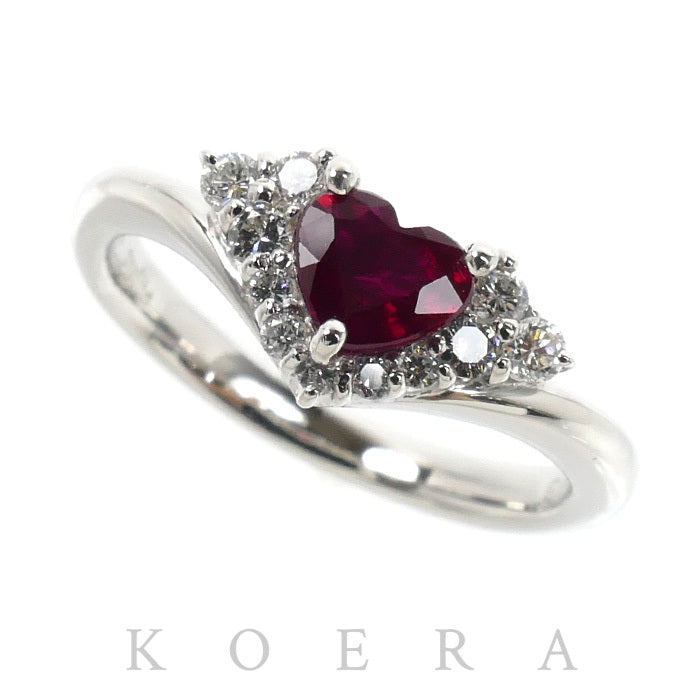 Prefito プレフィート Pt900プラチナ リング・指輪 ルビー0.59ct ダイヤモンド0.18ct 12号 5.2g ハート レディース【中古】【美品】