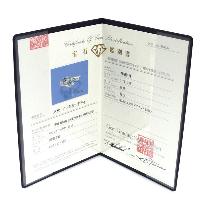 Pt900プラチナ リング・指輪 アレキサンドライト0.27ct ダイヤモンド0.23ct 12号 3.0g レディース【中古】【美品】