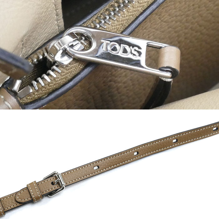 TOD’S トッズ Tタイムレス バッグ マイクロ 2Wayショルダーバッグ ブラウン ナチュラル XBWAPAEL000QRI4L62 レディース【中古】【美品】