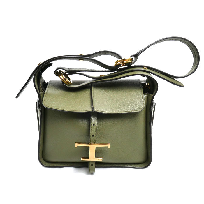 TOD’S トッズ Tタイムレス ミニ メッセンジャーバッグ ショルダーバッグ グリーン オリーブ系 XBWTSBY01Z0Q レディース【中古】【美品】