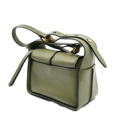 TOD’S トッズ Tタイムレス ミニ メッセンジャーバッグ ショルダーバッグ グリーン オリーブ系 XBWTSBY01Z0Q レディース【中古】【美品】