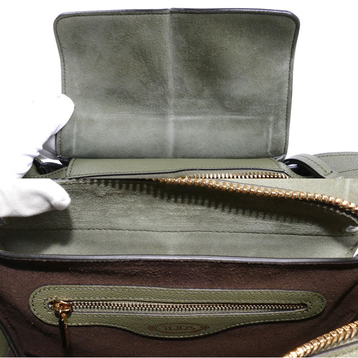 TOD’S トッズ Tタイムレス ミニ メッセンジャーバッグ ショルダーバッグ グリーン オリーブ系 XBWTSBY01Z0Q レディース【中古】【美品】