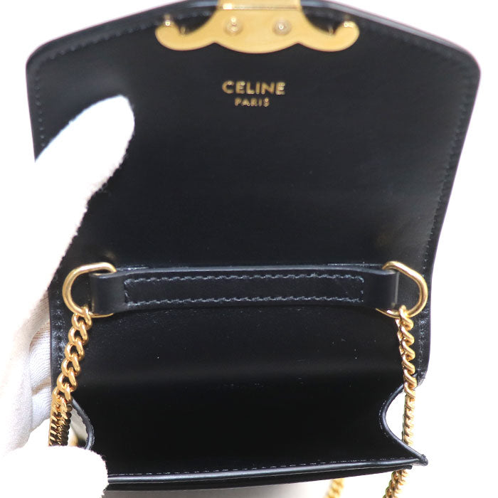 CELINE セリーヌ トリオンフ フォンポーチ ショルダーバッグ ブラック 10K683DPV.38NO チェーンショルダー レディース【中古】【美品】