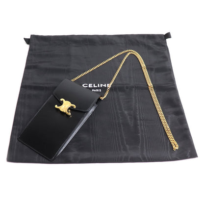 CELINE セリーヌ トリオンフ フォンポーチ ショルダーバッグ ブラック 10K683DPV.38NO チェーンショルダー レディース【中古】【美品】