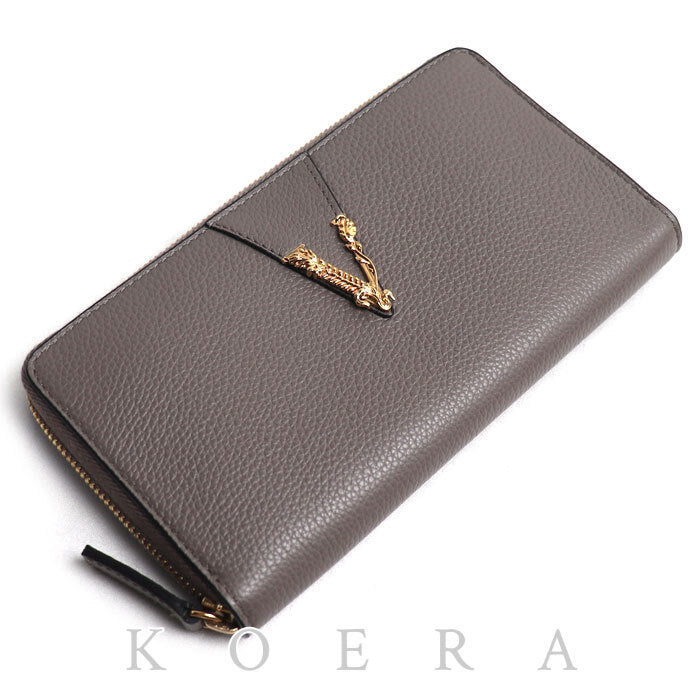 VERSACE ヴェルサーチ ヴィルトゥス 長財布 ラウンドファスナー グレー 1006263 1A04093 1E69V レディース【中古】【美品】