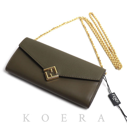 FENDI フェンディ FF ダイヤモンド チェーンウォレット 長財布 AVOCADO 8M0365 ALV4 F1D3Q レディース【中古】【極美品】
