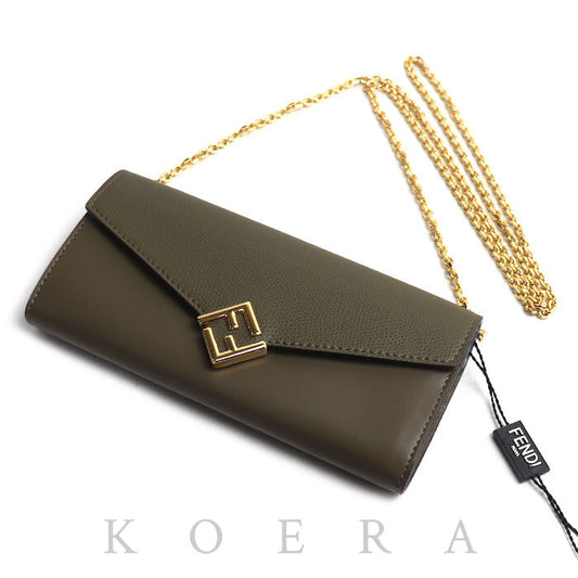 FENDI フェンディ FF ダイヤモンド チェーンウォレット 長財布 AVOCADO 8M0365 ALV4 F1D3Q レディース【中古】【極美品】