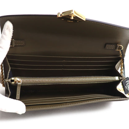FENDI フェンディ FF ダイヤモンド チェーンウォレット 長財布 AVOCADO 8M0365 ALV4 F1D3Q レディース【中古】【極美品】
