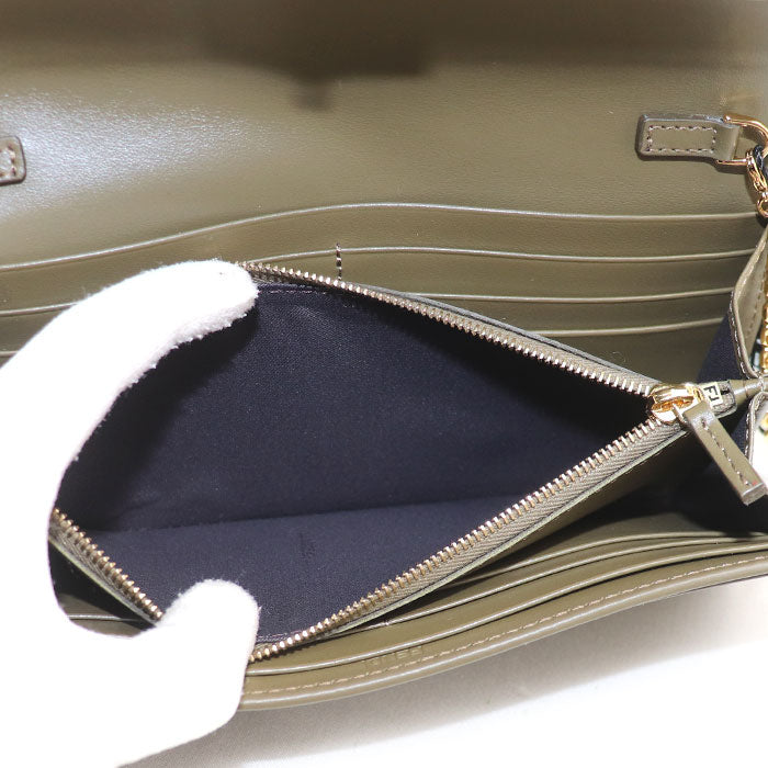 FENDI フェンディ FF ダイヤモンド チェーンウォレット 長財布 AVOCADO 8M0365 ALV4 F1D3Q レディース【中古】【極美品】