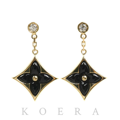 LOUIS VUITTON ルイ・ヴィトン K18YG イエローゴールド スターブロッサムBB ピアス Q96992 E39447 オニキス ダイヤモンド 4.3g レディース【中古】【美品】