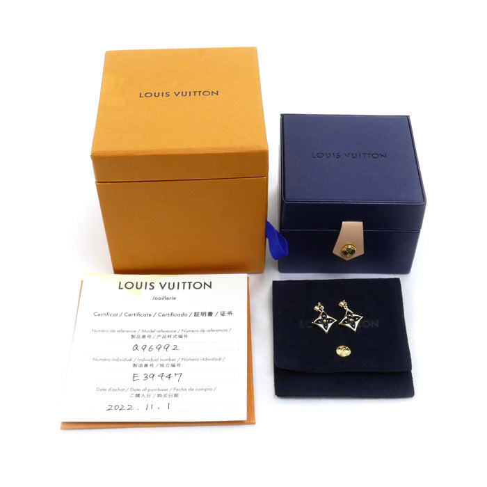 LOUIS VUITTON ルイ・ヴィトン K18YG イエローゴールド スターブロッサムBB ピアス Q96992 E39447 オニキス ダイヤモンド 4.3g レディース【中古】【美品】