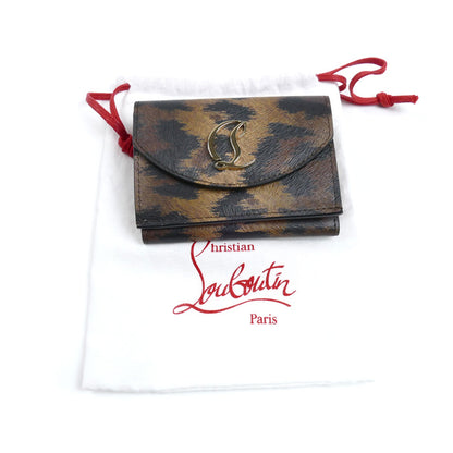 Christian Louboutin クリスチャンルブタン ルビ54 三つ折り財布 ブラウン×レッド 3235272 コンパクト レディース【中古】【美品】