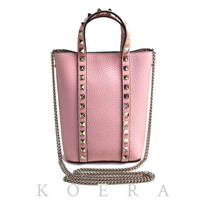 VALENTINO ヴァレンティノ ロックスタッズ ハンドバッグ ピンク 2W0P0X90VSH レディース【中古】