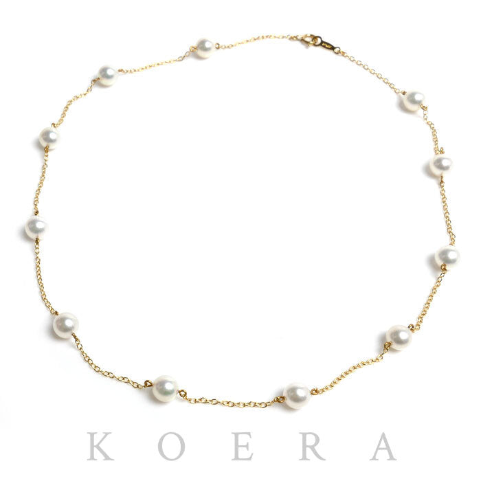MIKIMOTO ミキモト K18YG イエローゴールド ステーション ネックレス アコヤパール約6.0mm 5.4g 39cm レディース【中古】