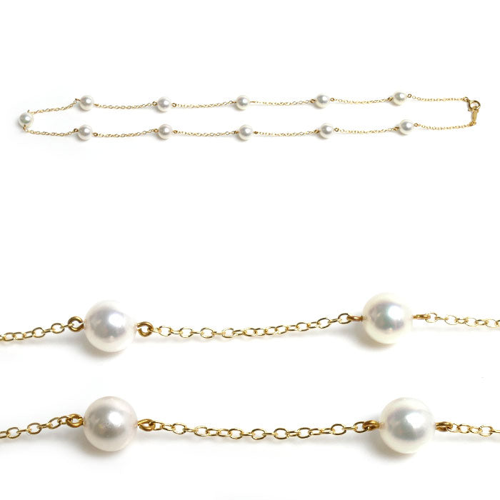 MIKIMOTO ミキモト K18YG イエローゴールド ステーション ネックレス アコヤパール約6.0mm 5.4g 39cm レディース【中古】