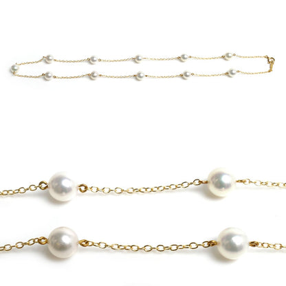 MIKIMOTO ミキモト K18YG イエローゴールド ステーション ネックレス アコヤパール約6.0mm 5.4g 39cm レディース【中古】