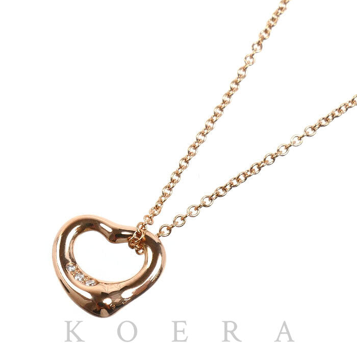 TIFFANY&Co. ティファニー K18PG ピンクゴールド オープンハート 11mm ネックレス ダイヤモンド 2.9g 40cm レディース【中古】【美品】