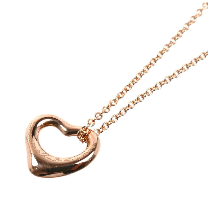 TIFFANY&Co. ティファニー K18PG ピンクゴールド オープンハート 11mm ネックレス ダイヤモンド 2.9g 40cm レディース【中古】【美品】