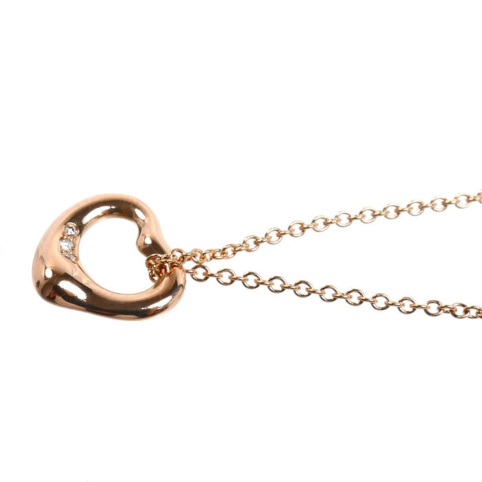 TIFFANY&Co. ティファニー K18PG ピンクゴールド オープンハート 11mm ネックレス ダイヤモンド 2.9g 40cm レディース【中古】【美品】