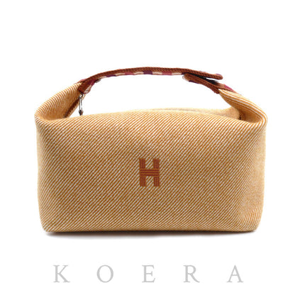 HERMES エルメス ブリッド ア ブラック GM ポーチ オレンジ H103223M ヘリンボーンコットンキャンバス レディース【中古】【美品】