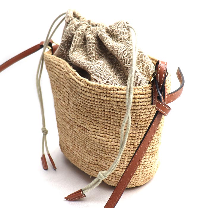 LOEWE ロエベ アナグラム ポシェット バスケット ショルダーバッグ ナチュラル/タン A689C70X08 レディース【中古】【美品】
