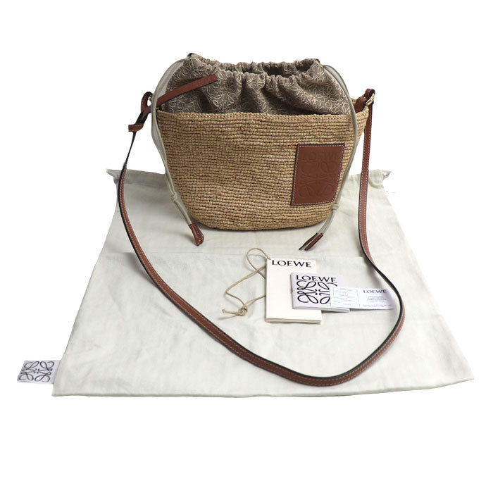 LOEWE ロエベ アナグラム ポシェット バスケット ショルダーバッグ ナチュラル/タン A689C70X08 レディース【中古】【美品】