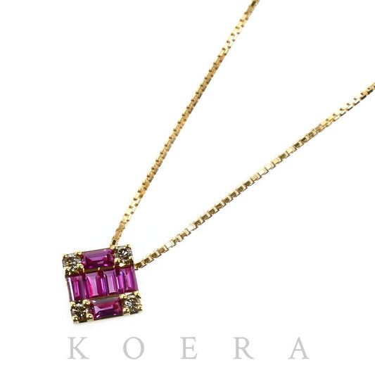 BELLESIORA ベルシオラ K18YG イエローゴールド ネックレス ルビー ダイヤモンド0.06ct 2.5g 40cm レディース【中古】【美品】