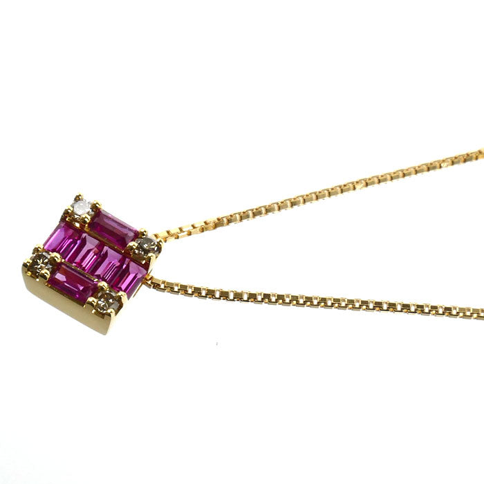 BELLESIORA ベルシオラ K18YG イエローゴールド ネックレス ルビー ダイヤモンド0.06ct 2.5g 40cm レディース【中古】【美品】