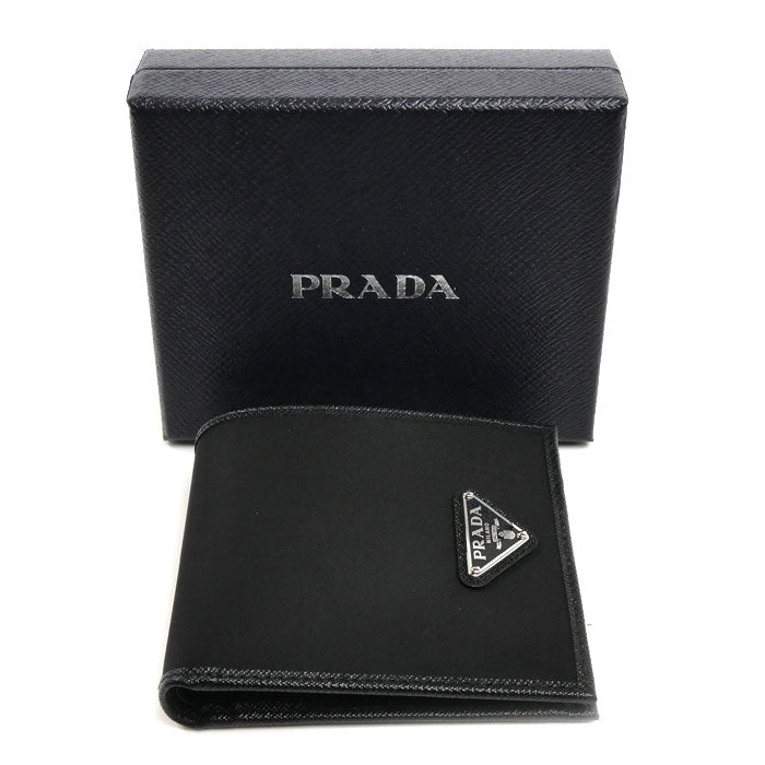 PRADA プラダ テスート トライアングルロゴ 二つ折り財布 ブラック 2MO738 IC メンズ【未使用】【買取品】