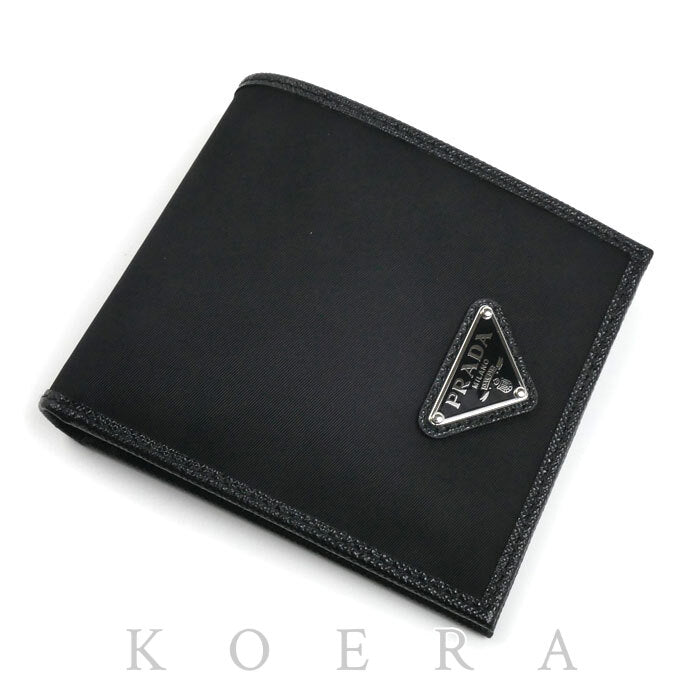 PRADA プラダ テスート トライアングルロゴ 二つ折り財布 ブラック 2MO738 IC メンズ【未使用】【買取品】