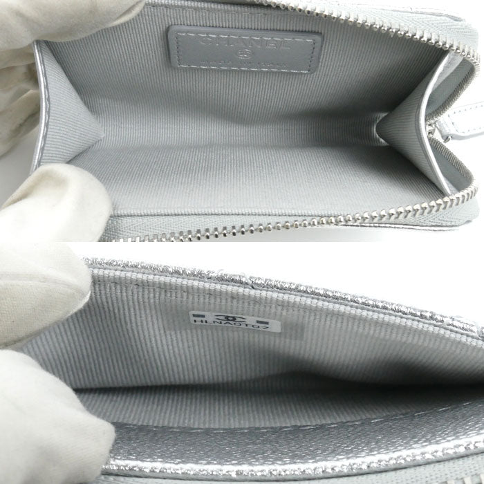 CHANEL シャネル マトラッセ フラグメントケース コインケース シルバー AP4893 B23404 U8301 レディース【中古】【美品】
