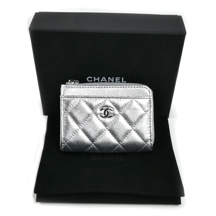 CHANEL シャネル マトラッセ フラグメントケース コインケース シルバー AP4893 B23404 U8301 レディース【中古】【美品】