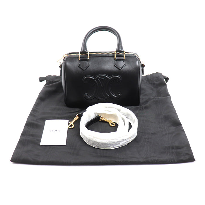 CELINE セリーヌ キュイル トリオンフ スモールボストン 2Wayショルダーバッグ ブラック 113773DU3.38NO レディース【中古】【美品】