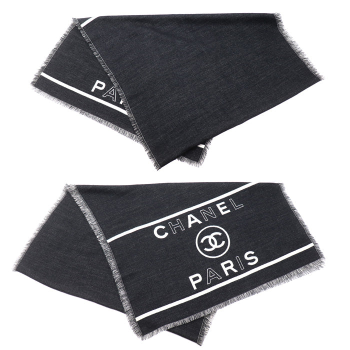 CHANEL シャネル ココマーク ロゴ ストール ブラック AAA859 レディース【中古】【美品】