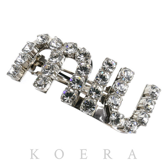 MIUMIU ミュウミュウ メタル×ラインストーン ロゴ バレッタ ヘアアクセサリー 5JF082_2DNC_F0OKL レディース【中古】【美品】