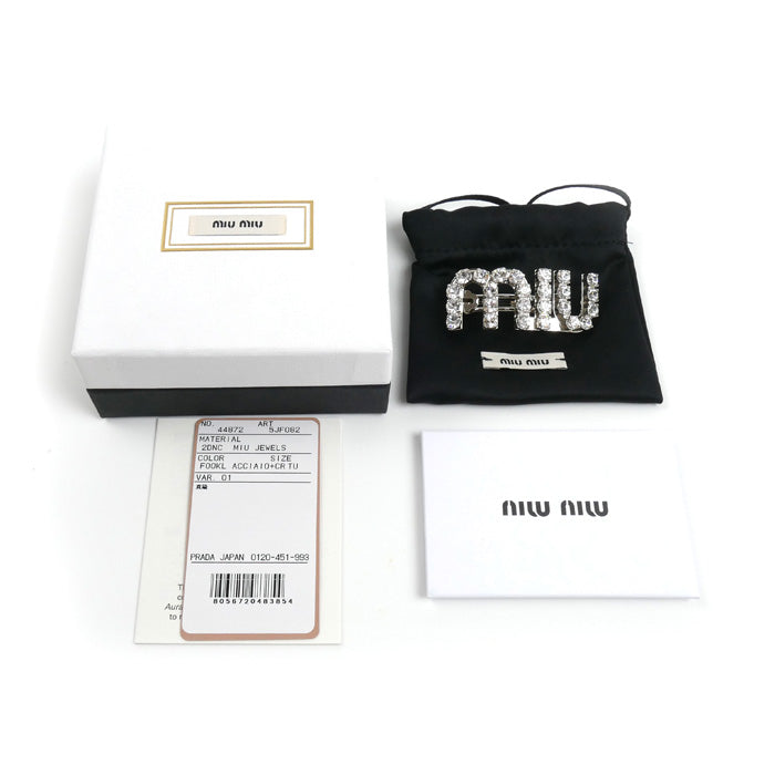 MIUMIU ミュウミュウ メタル×ラインストーン ロゴ バレッタ ヘアアクセサリー 5JF082_2DNC_F0OKL レディース【中古】【美品】