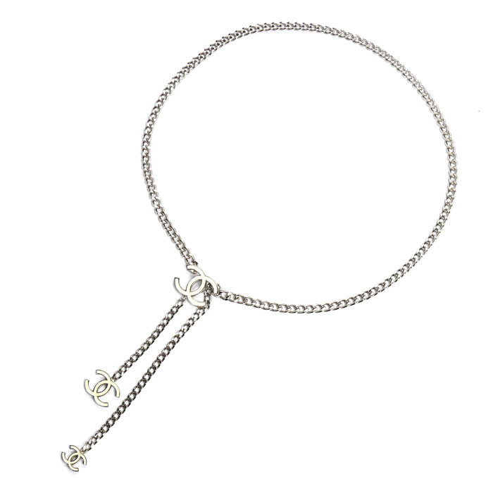 CHANEL シャネル ココマーク チェーン ベルト シルバー/ホワイト レディース 05V【中古】【美品】