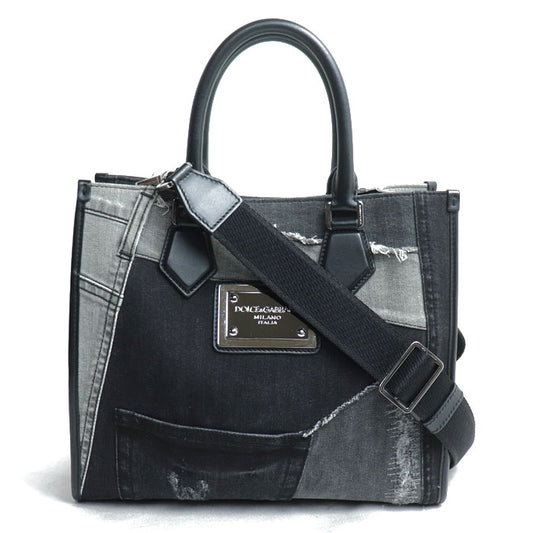 DOLCE&GABBANA ドルチェアンドガッバーナ ショッピング スモール デニムパッチワーク 2Wayショルダーバッグ ブラック BM2272AQ43780999【中古】