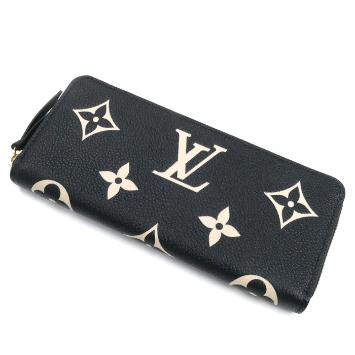 LOUIS VUITTON ルイ・ヴィトン ポルトフォイユ・クレマンス 長財布 ラウンドファスナー モノグラム・アンプラント ブラック ベージュ M82338 IC レディース【中古】【美品】