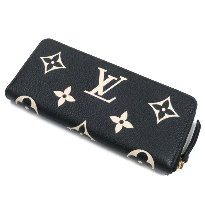 LOUIS VUITTON ルイ・ヴィトン ポルトフォイユ・クレマンス 長財布 ラウンドファスナー モノグラム・アンプラント ブラック ベージュ M82338 IC レディース【中古】【美品】