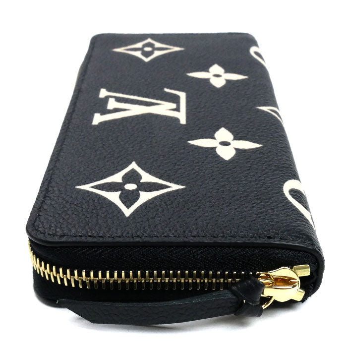 LOUIS VUITTON ルイ・ヴィトン ポルトフォイユ・クレマンス 長財布 ラウンドファスナー モノグラム・アンプラント ブラック ベージュ M82338 IC レディース【中古】【美品】