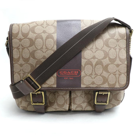 COACH コーチ シグネチャー ヘリテージ ストライプ ショルダーバッグ ベージュ/ブラウン F70077 ユニセックス【中古】