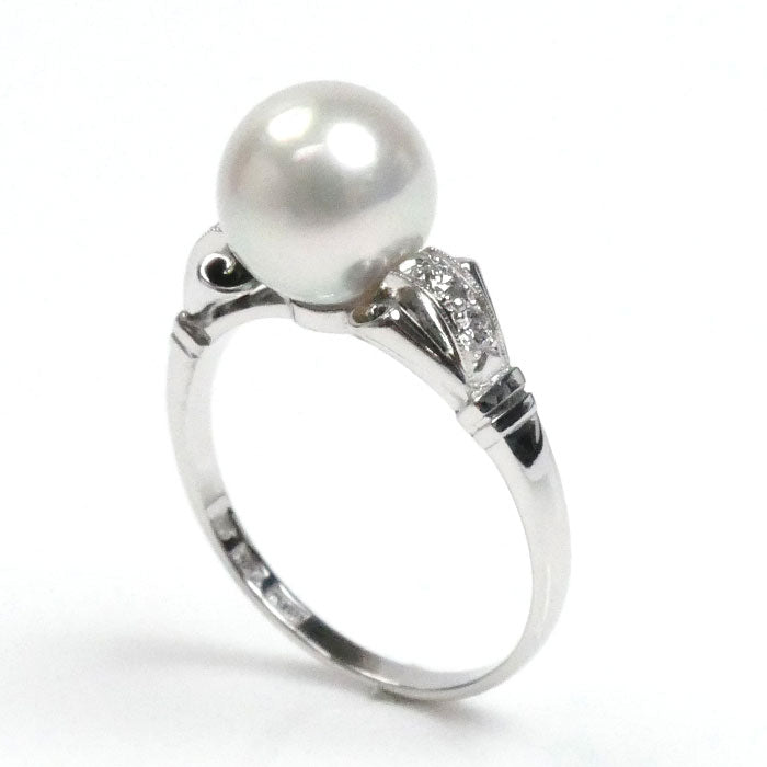 MIKIMOTO ミキモト K14WG ホワイトゴールド リング・指輪 パール約7.8mm ダイヤモンド 9.5号 2.7g レディース【中古】