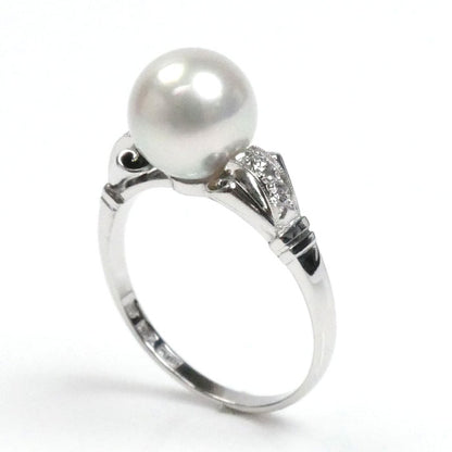 MIKIMOTO ミキモト K14WG ホワイトゴールド リング・指輪 パール約7.8mm ダイヤモンド 9.5号 2.7g レディース【中古】