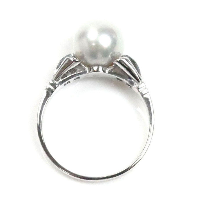 MIKIMOTO ミキモト K14WG ホワイトゴールド リング・指輪 パール約7.8mm ダイヤモンド 9.5号 2.7g レディース【中古】