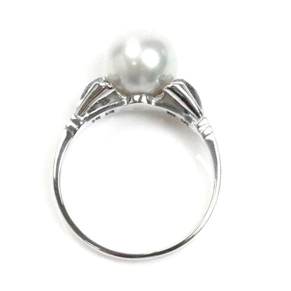MIKIMOTO ミキモト K14WG ホワイトゴールド リング・指輪 パール約7.8mm ダイヤモンド 9.5号 2.7g レディース【中古】