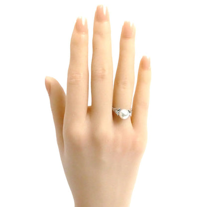 MIKIMOTO ミキモト K14WG ホワイトゴールド リング・指輪 パール約7.8mm ダイヤモンド 9.5号 2.7g レディース【中古】