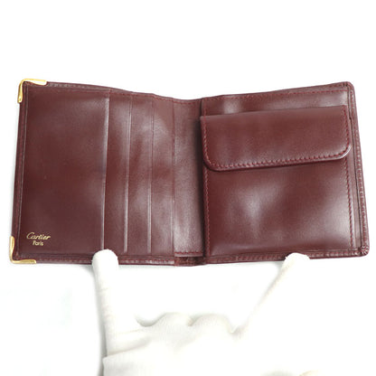 CARTIER カルティエ マストライン 二つ折り財布 ワインレッド ユニセックス【中古】